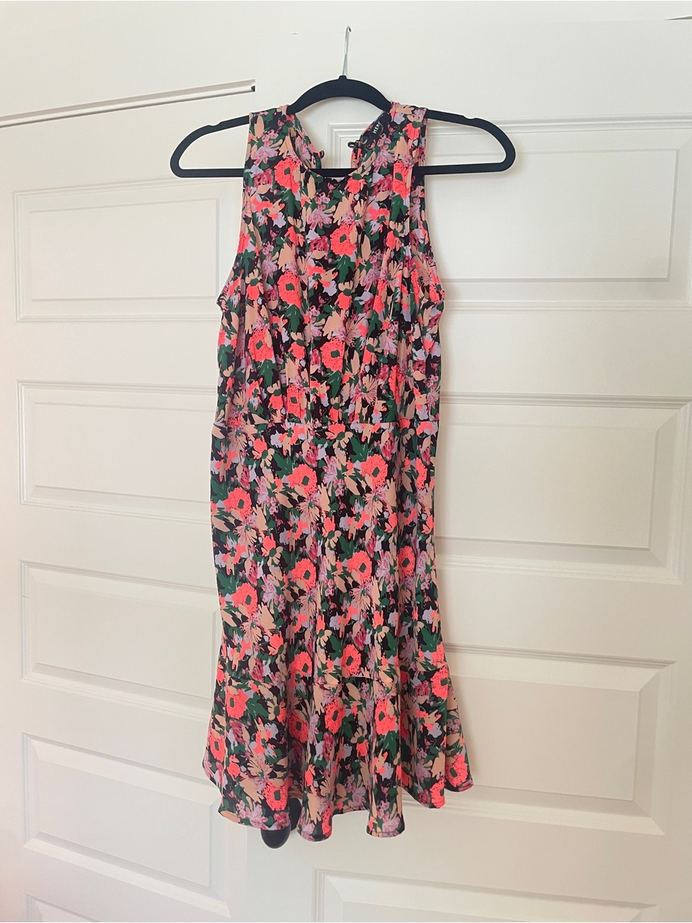 J. Crew Black Floral Sleeveless Dress with Pink and Coral Flowers